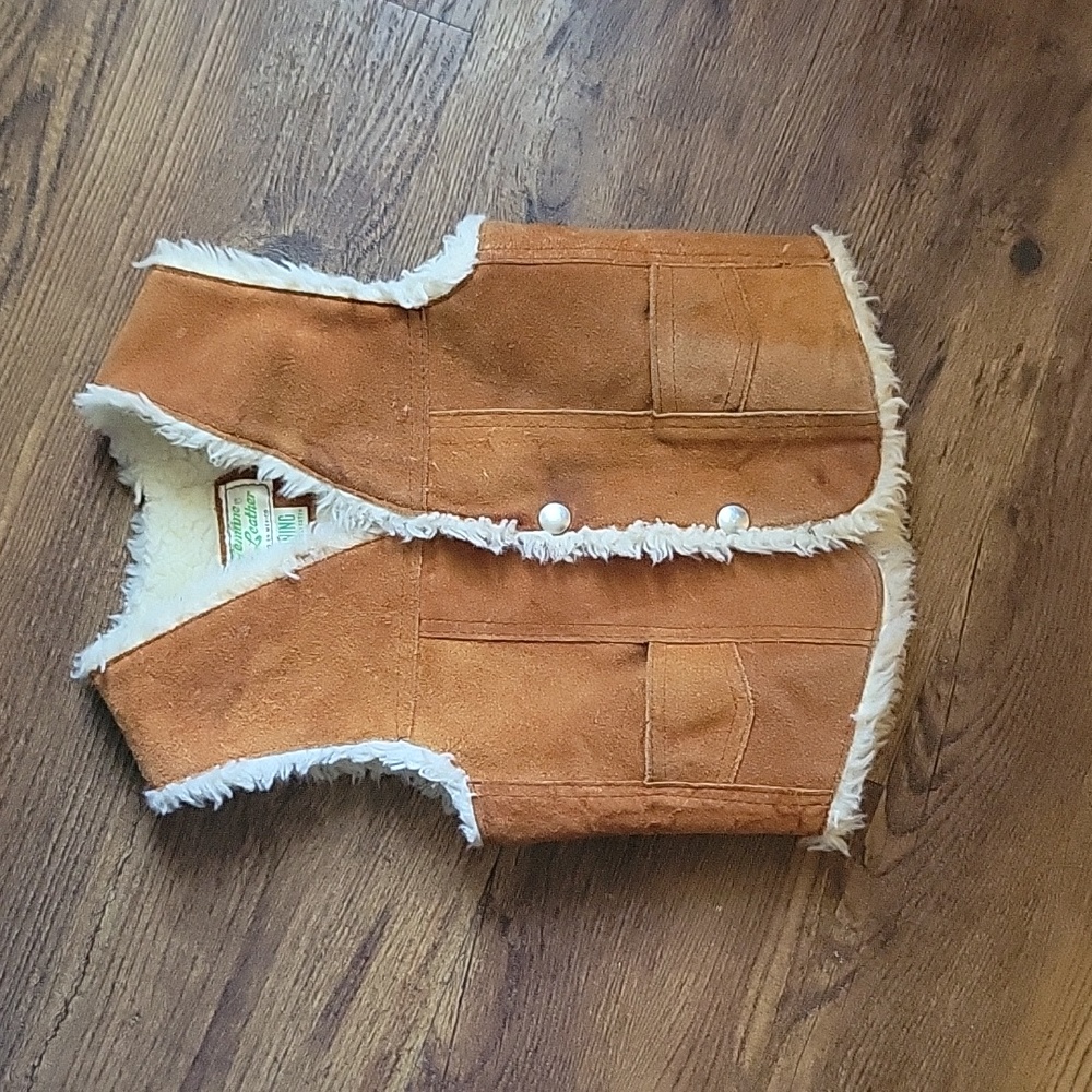 Genuine leather kids sherpa vest
